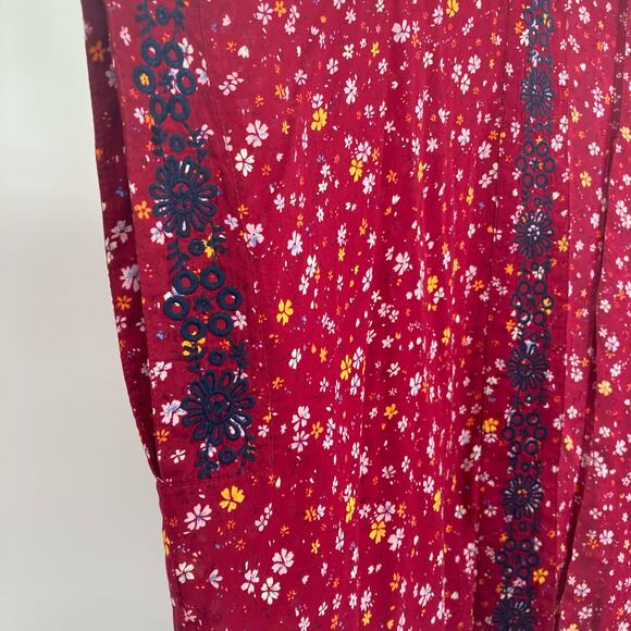 Arizona Rayon Ditzy Floral Deeo Red Floral Navy Embroidered Kimono Womens Small - Picture 4 of 6